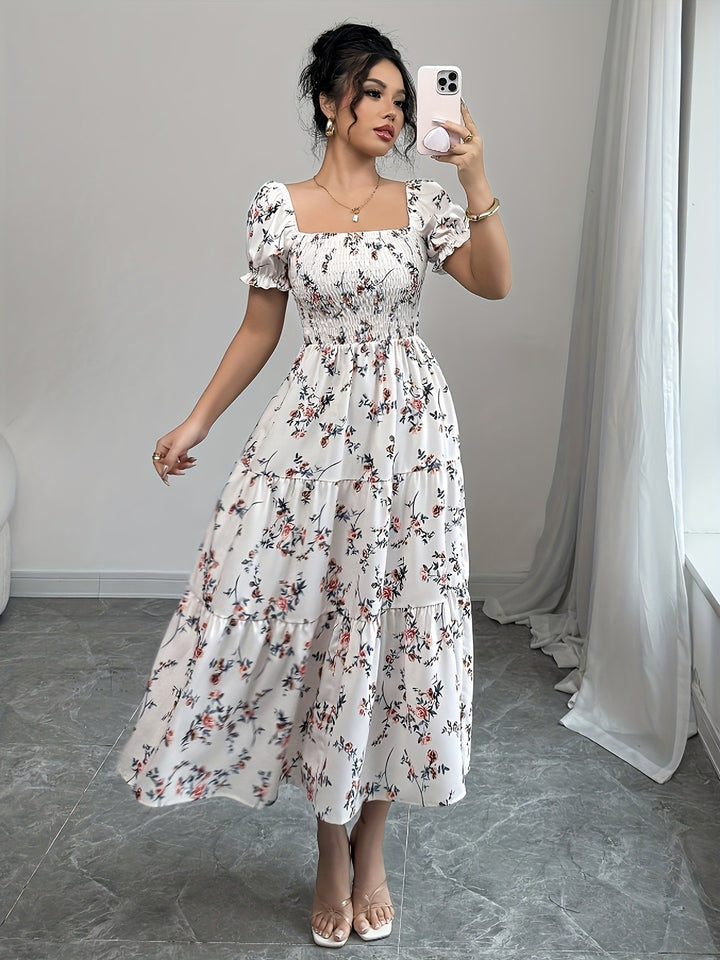Dame Blomster Rynket Maxi Kjole Stilla