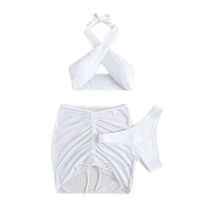 Dame stilfuld Halter-Top og rynket bikini-sæt med nederdel Stilla
