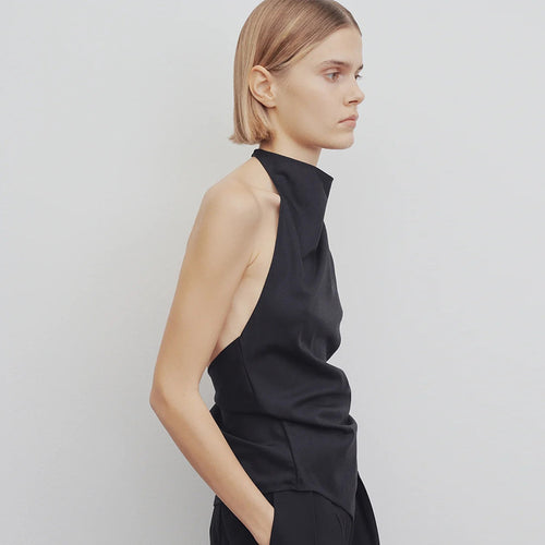 Dame Elegant top med asymmetrisk krave Stilla