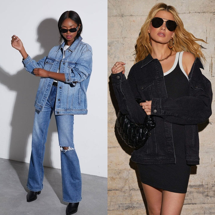 Dame oversized Jeansjakke i afslappet stil med praktiske lommer og alsidigt design Stilla