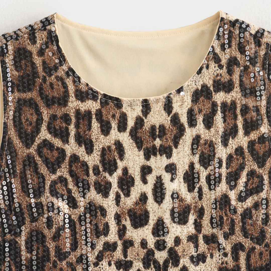 Femme Pailletter Leopard Tryk Mini Kjole Stilla