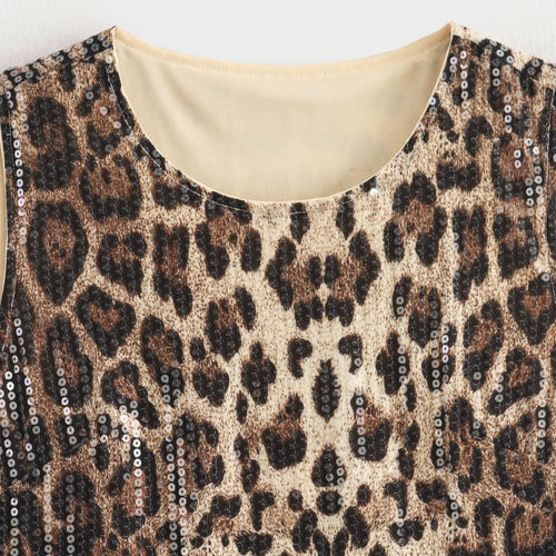 Femme Pailletter Leopard Tryk Mini Kjole Stilla