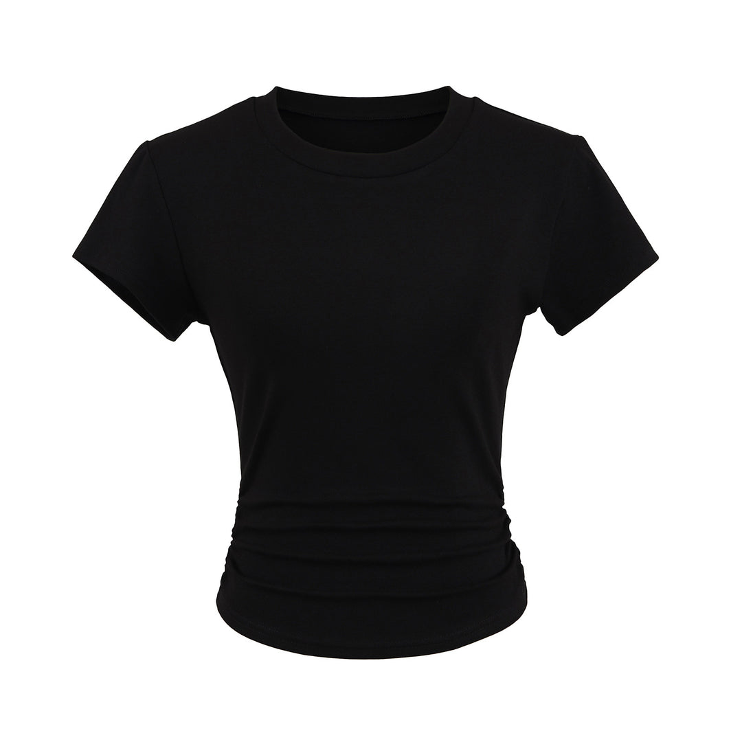 Dame afslappet kortærmet T-shirt med trendy rynkning Stilla