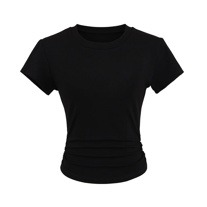 Dame afslappet kortærmet T-shirt med trendy rynkning Stilla