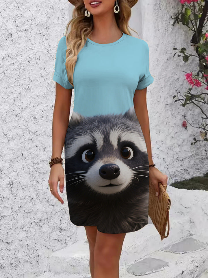 Dame T-Shirt Kjole med kreativt trykdesign Skovae