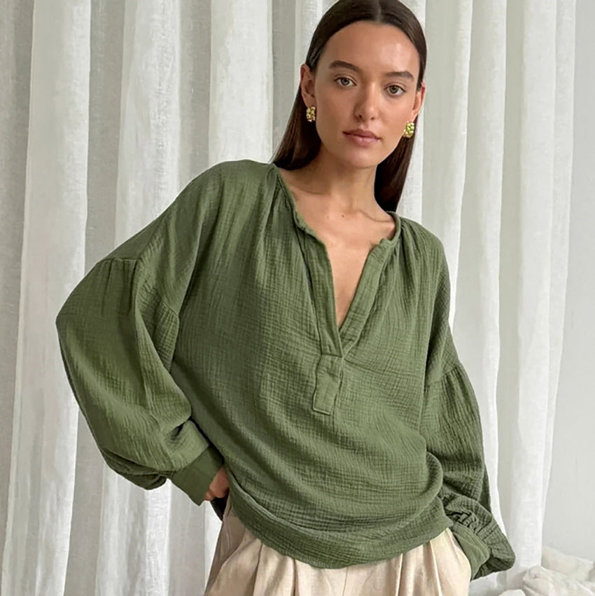 Damer casual bluse med flæsedetaljer og rynkede ærmer Stilla