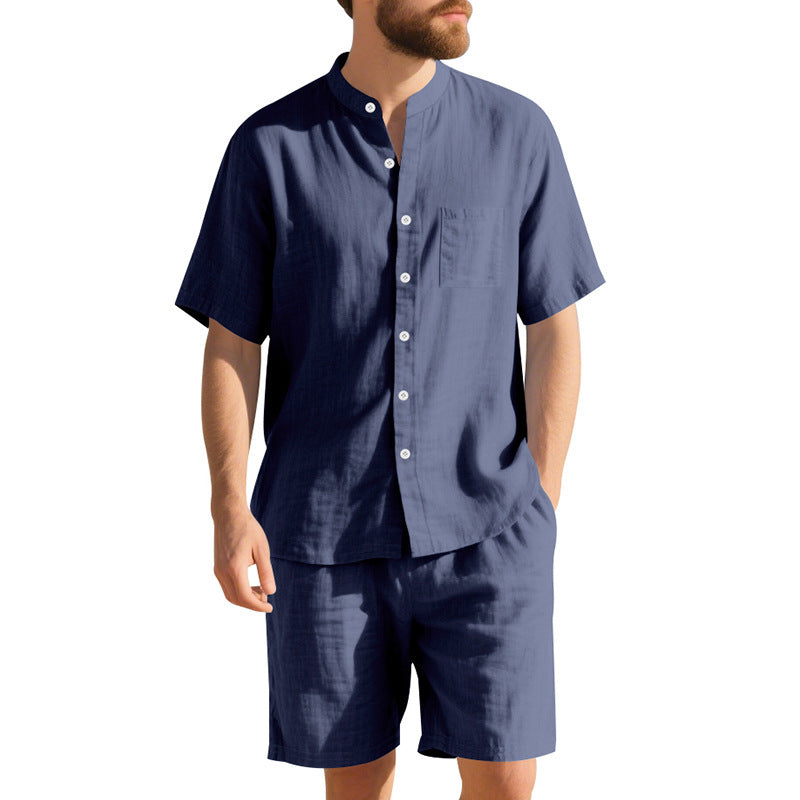 Herren fritidstøj med kortærmet button-down skjorte og elastiske shorts Stilla