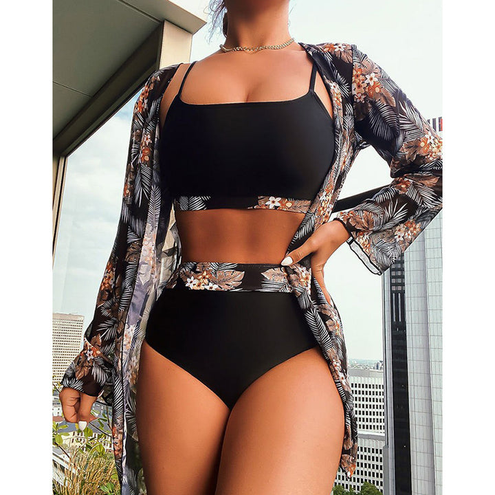 Dame Bikini-sæt med integreret kimono og højtaljet trusse Skovae