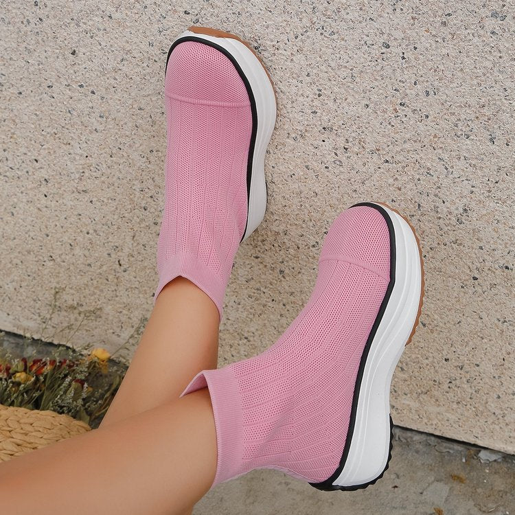 Dame Sneakers med høj krave og stilfuldt ribstrik Design Stilla