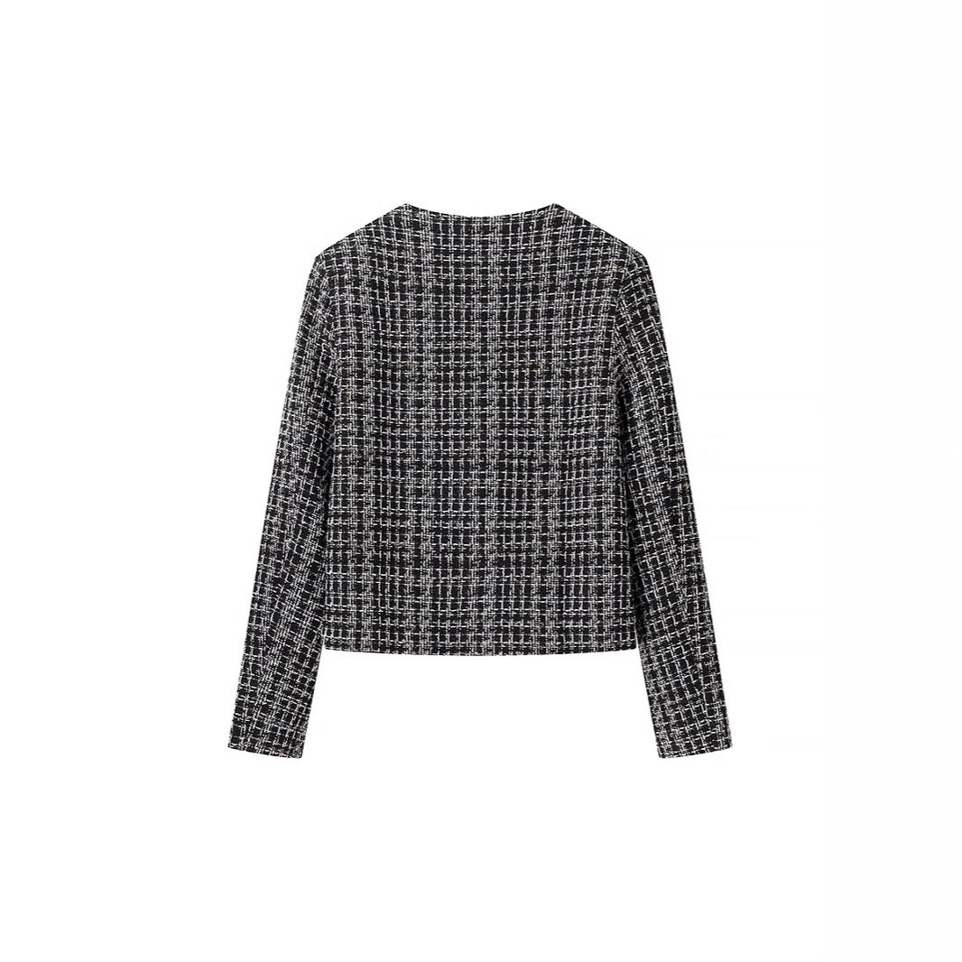 Dame Tweed-blazer med gyldne knapper og struktureret design Stilla
