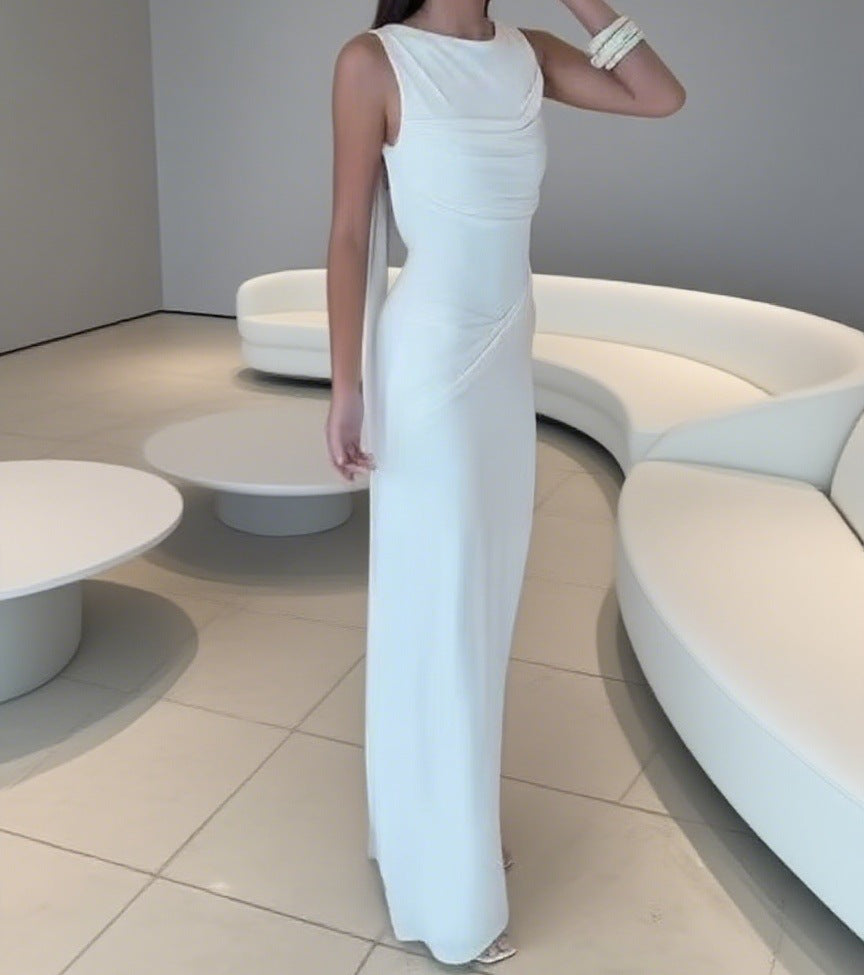 Damer Elegant Maxi-Kjole med raffineret drapering og asymmetrisk snit Skovae