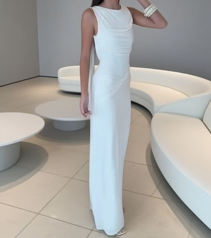 Damer Elegant Maxi-Kjole med raffineret drapering og asymmetrisk snit Skovae