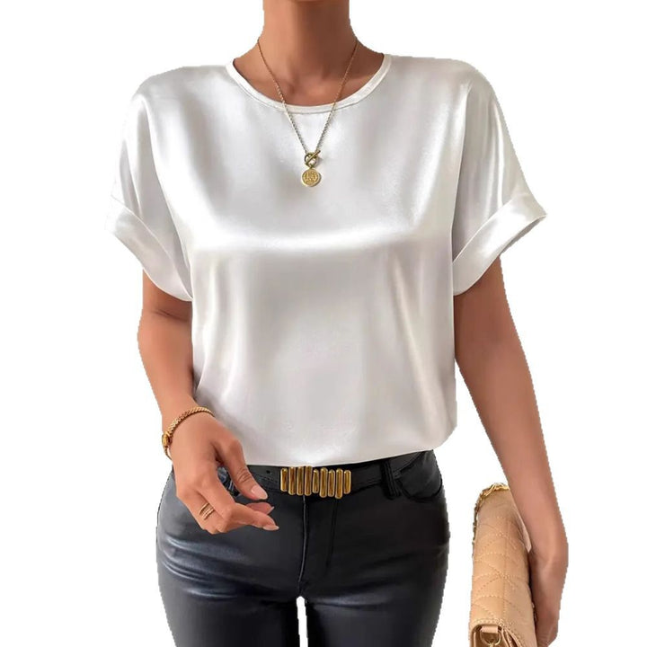 Dame Satin T-shirt med opfoldede ærmer Stilla