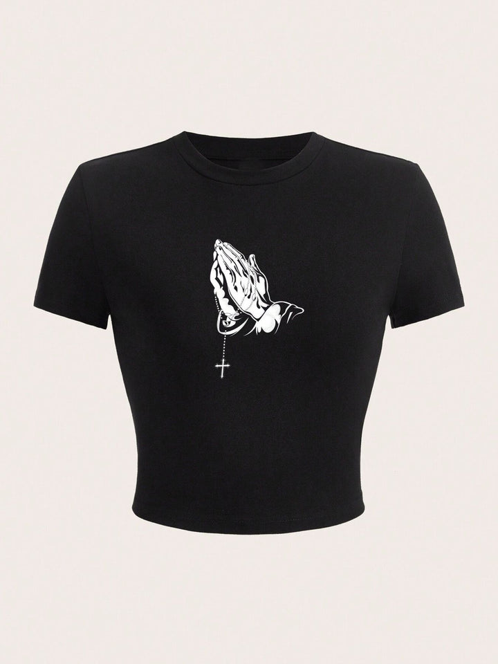 Dame Crop-Top med iøjnefaldende tekst Skovae