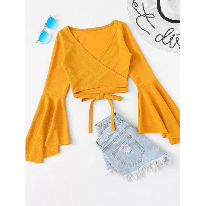 Femme Wrap Crop Top med vidt udskårne ærmer Stilla