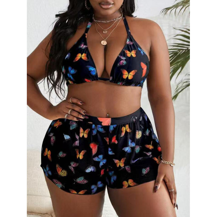 Damer bikinisæt med fashionable shorts og farverigt sommerfugledesign Skovae