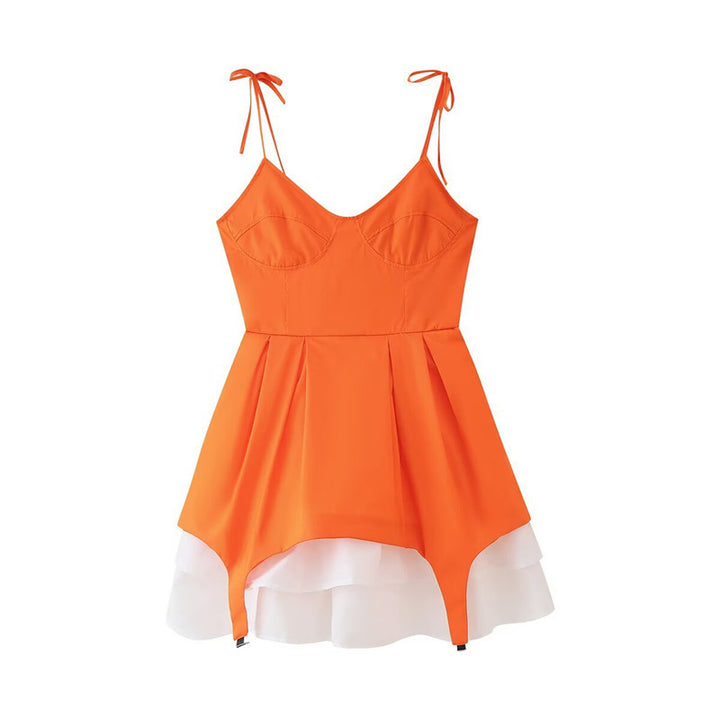 Femme Flirty Asymmetrisk A-linje Mini Kjole med Bindebånd Stilla