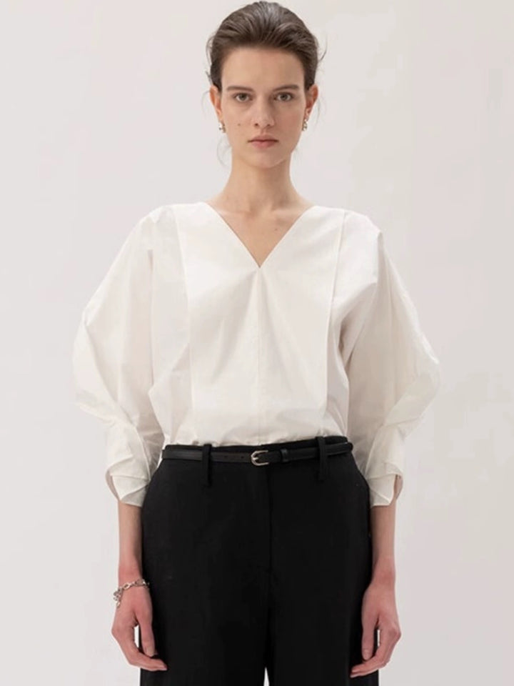 Kvinder fashionable bluse med voluminøse ærmer og v-formet halsudskæring Stilla