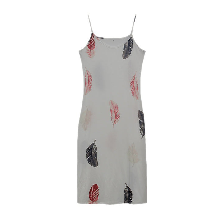 Dame Casual Slip Kjole med Bladtryk-Design Stilla