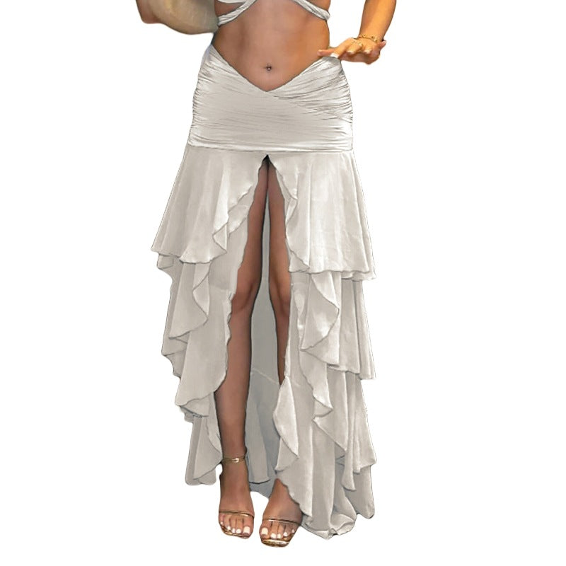 Damen eleganter Maxi-Rock mit voluminösen Rüschendetails Skovae