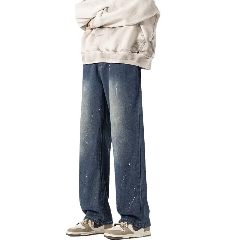 Herrer afslappede Wide-Leg Jeans med kreative vaske Stilla
