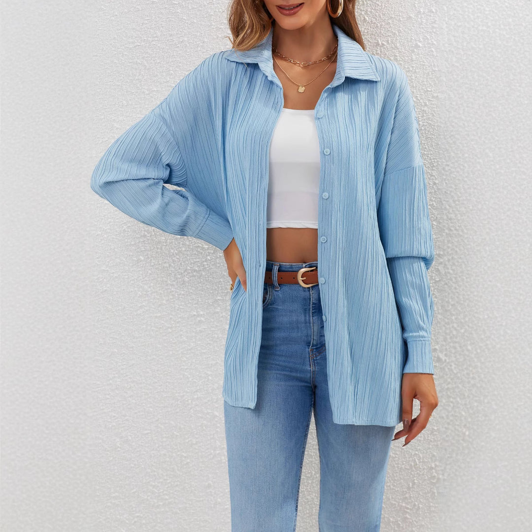 Dame afslappet bluse med fin ribstruktur og oversized snit Stilla