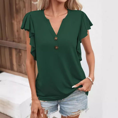 Dame top med ruffle detaljer og knaplukning Stilla