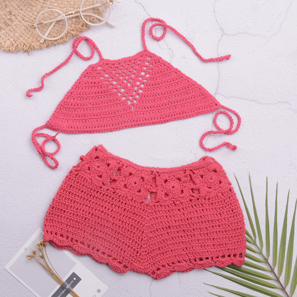 Dame håndcrochet bikini-top med matchende shorts Stilla