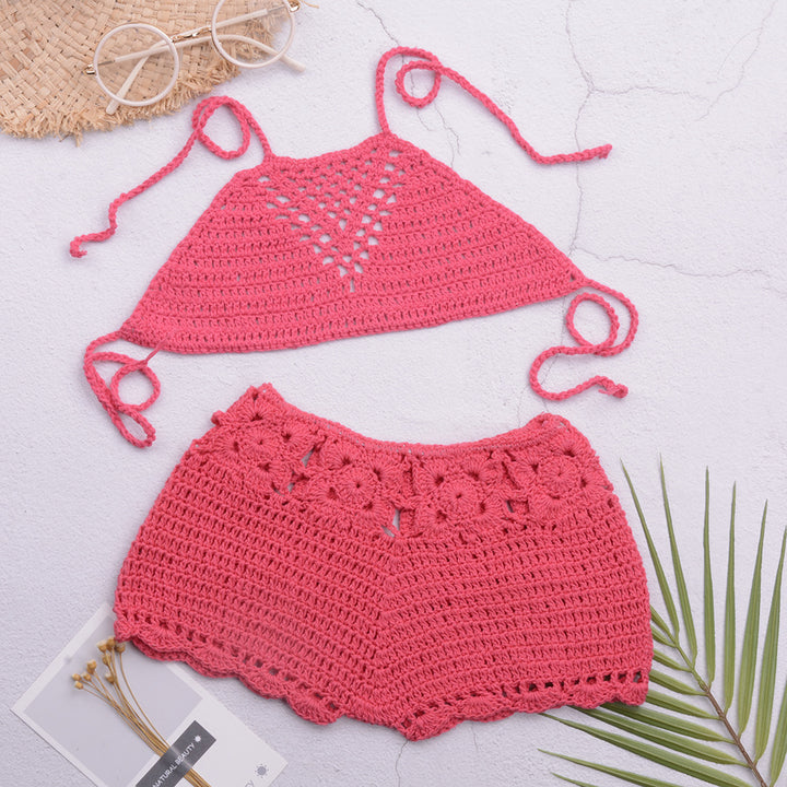Dame håndcrochet bikini-top med matchende shorts Stilla