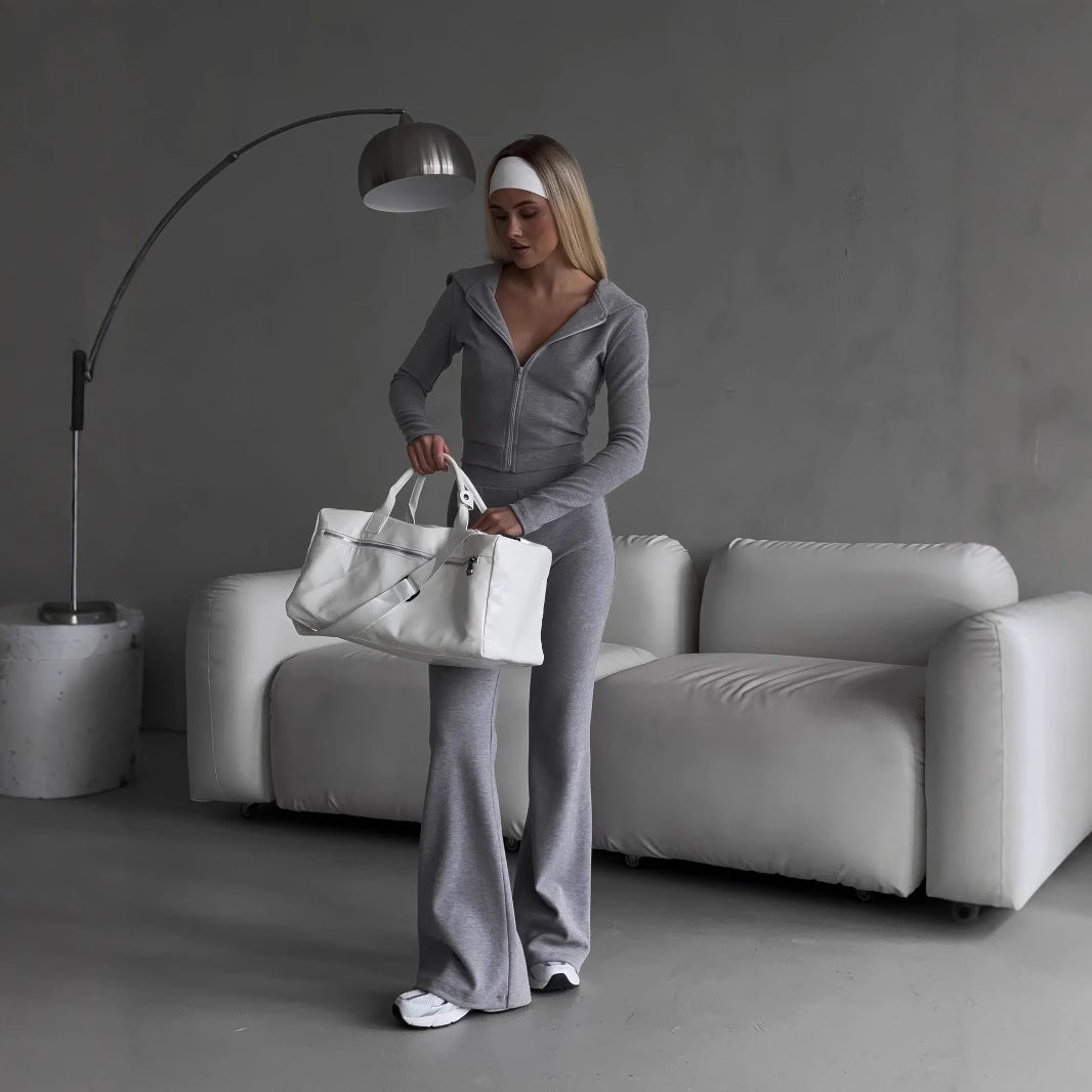 Kvinders fashionable zip hoodie og sporty leggings sæt Skovae