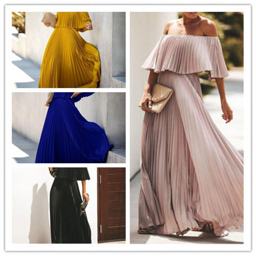 Dame Off-Shoulder Falten Maxi Kjole Stilla