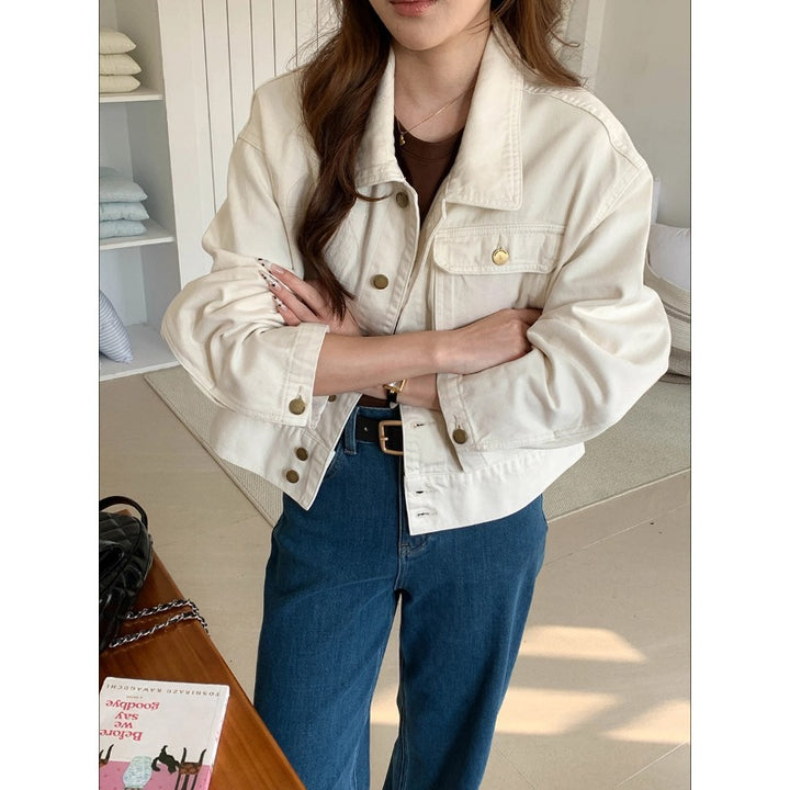 Damer trendy cropped denim jakke Stilla