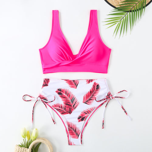 Damer Højtaljet Palmblad-Print Bikini-Sæt Stilla