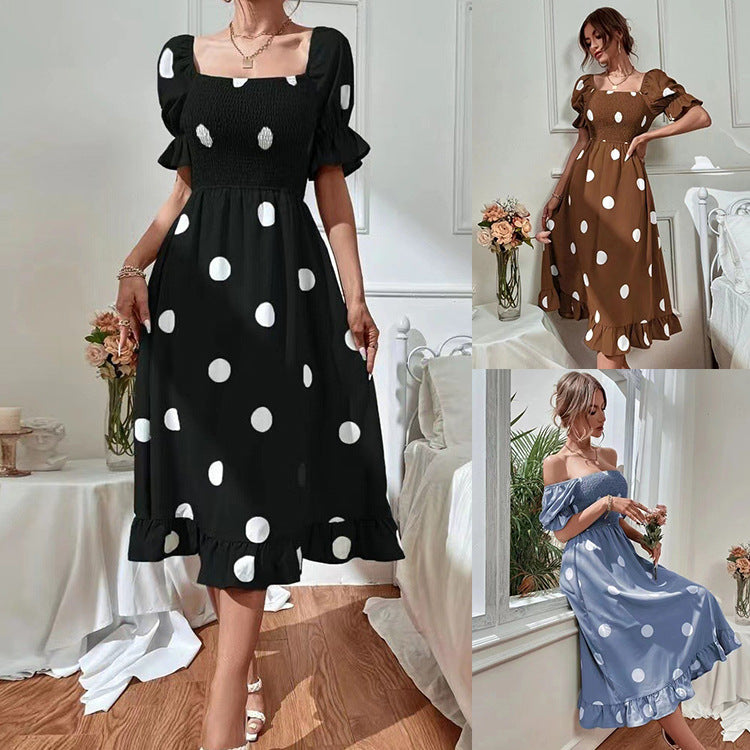 Dame Off-Shoulder Kjole med afslappet Ruffles afslutning og prikker Stilla