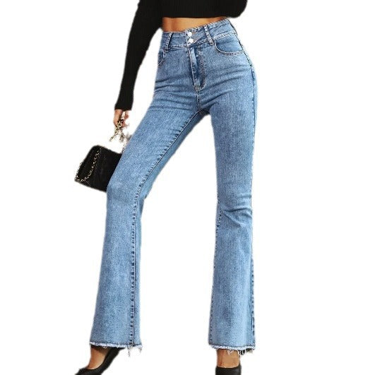 Dame Flared Jeans med høj talje og fransede kanter Stilla