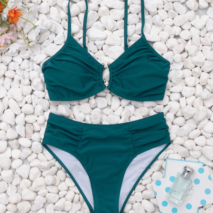 Dame Højskåret Bikini med elegante Rynkeelementer Stilla