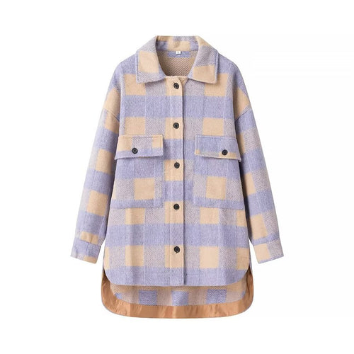 Dame Oversized Tjekket Shacket med Lommer Detaljer Stilla