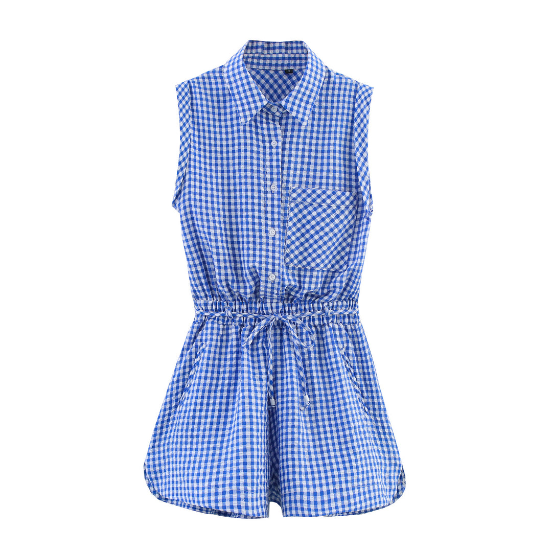 Femme Ærmeløs Gingham Utility Overall Stilla
