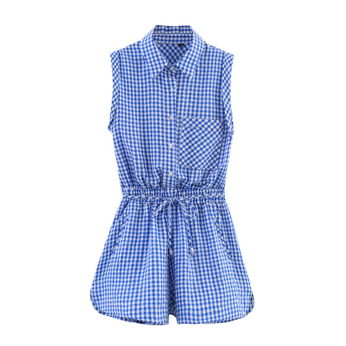 Femme Ærmeløs Gingham Utility Overall Stilla