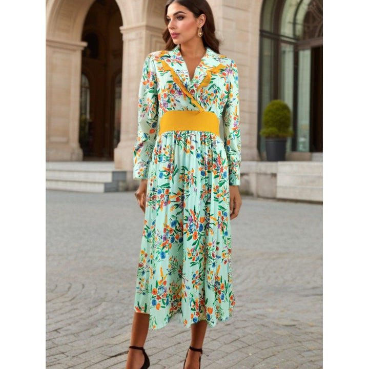 Dame Floral Print Midi Kjole med Bælte Talje Stilla