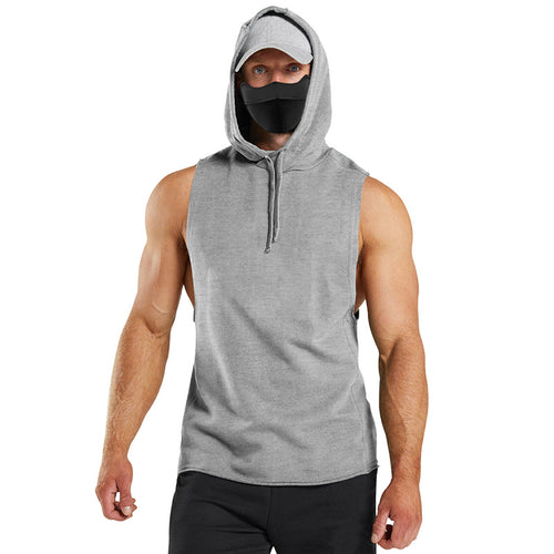 Herrer ærmeløs fitness-t-shirt med hætte og praktisk ansigtsskjold Stilla