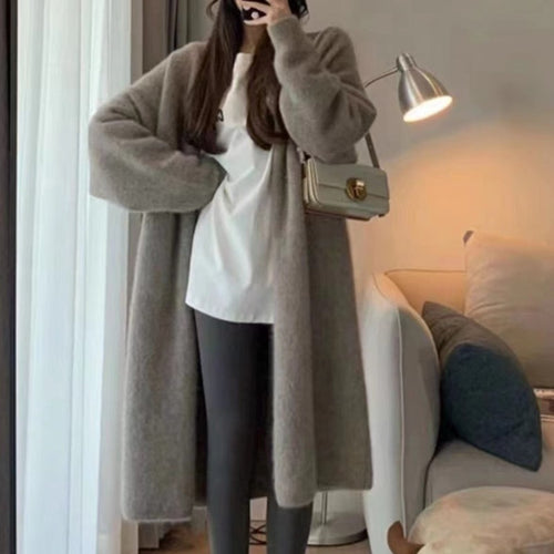 Femme Cozy Åben Foran Lang Cardigan Stilla