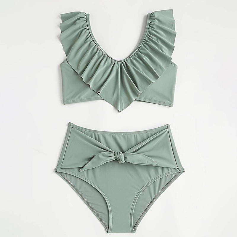 Dame bikini sæt med voluminøst flæse-design og højtaljet bukser Stilla