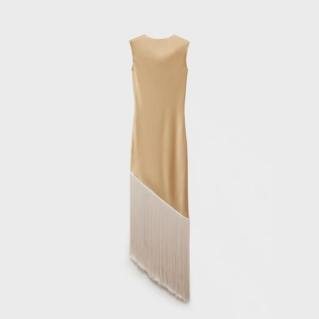 Dame Elegant Fransenmaxikjole med asymmetrisk søm Stilla