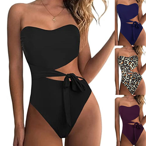 Damer Bandeau Bikini med asymmetrisk snit og moderigtigt dyreprint Skovae