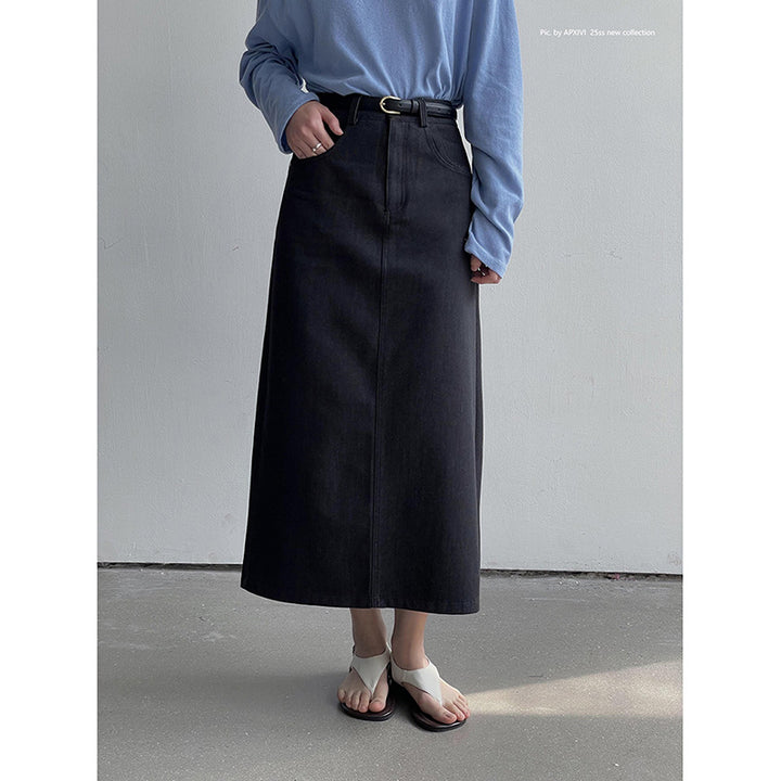 Dame Denim-maxiskørt med lige pasform og elegant udvikling Stilla