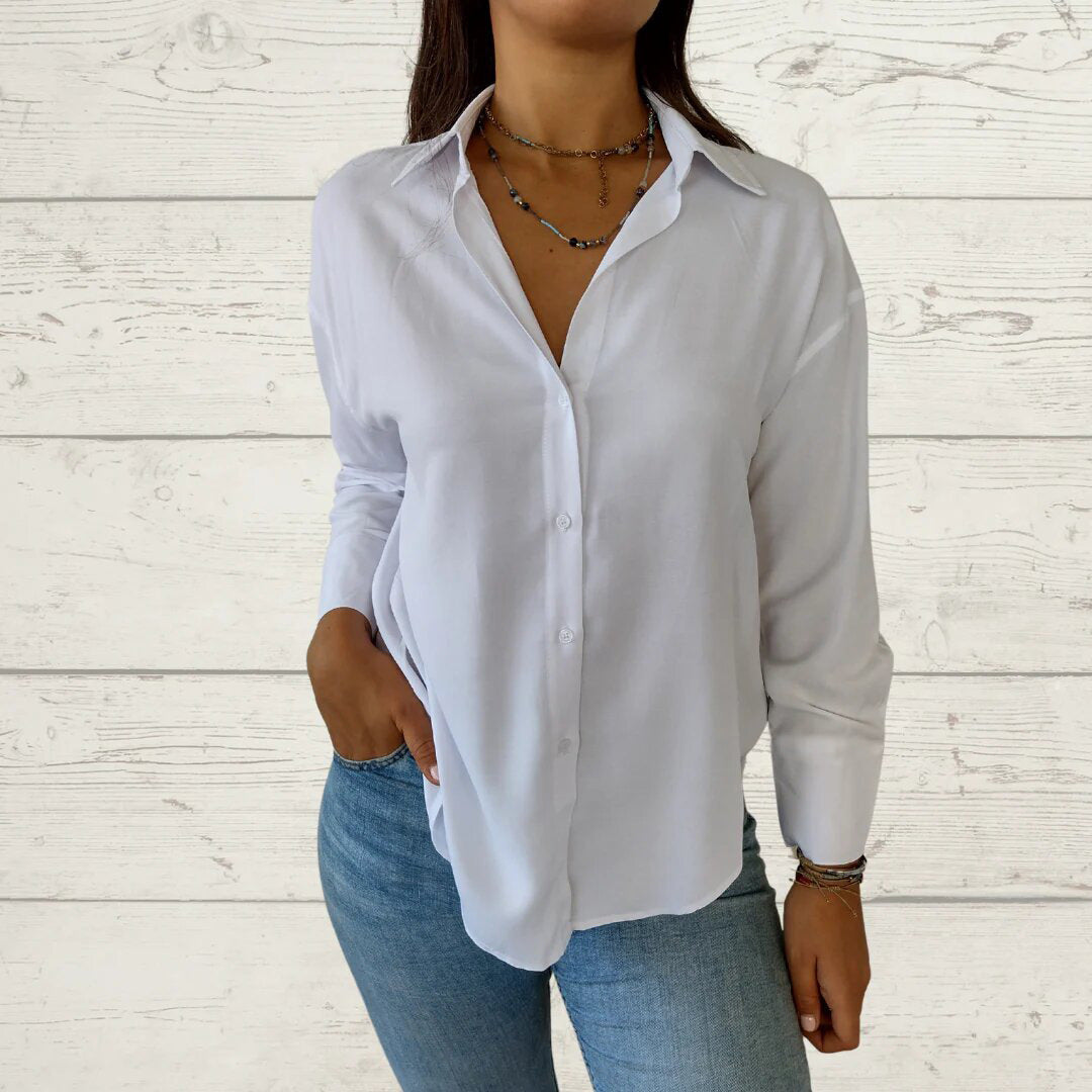 Damer elegant langærmet bluse med fint stof og feminine detaljer Stilla