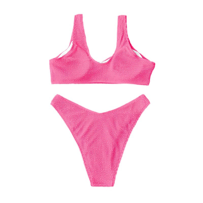 Dame Tekstureret Crop Top og Højskåret Bikini Trusse Sæt Stilla