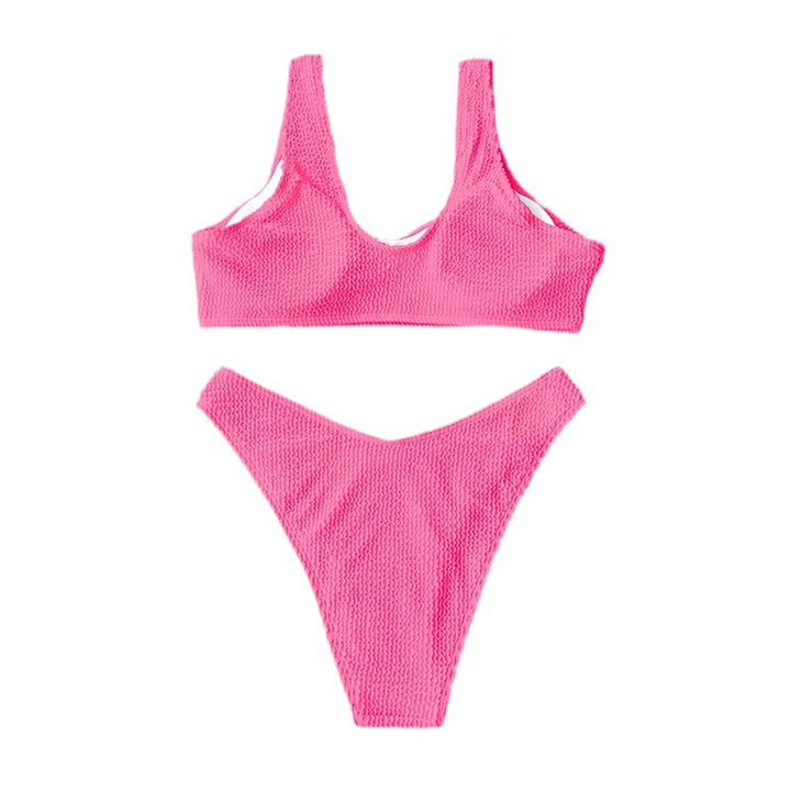 Dame Tekstureret Crop Top og Højskåret Bikini Trusse Sæt Stilla