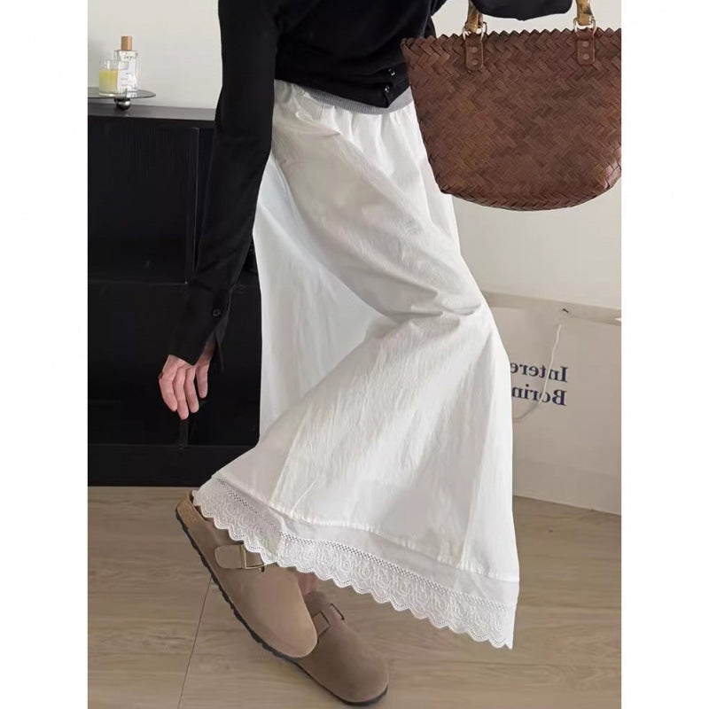 Dame Elegant Lang Maxi-Nederdel med bølget Kant Stilla
